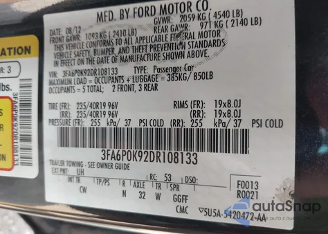 2013 Ford Fusion Titanium из США, поврежденный, VIN 3FA6P0K92DR108133